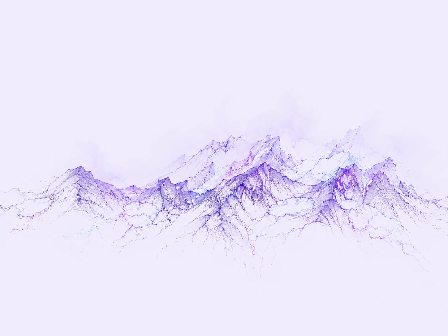 A low panorama of repeated rocky crests dissolves into a wide empty field, outlined by vibrating violet echoes.