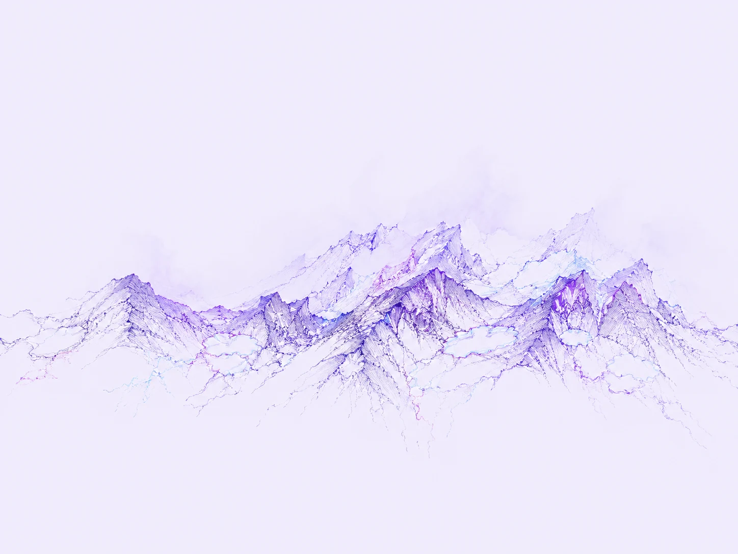 A low panorama of repeated rocky crests dissolves into a wide empty field, outlined by vibrating violet echoes.